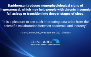 Daridorexant reduces neurophysiological signs of hyperarousal, which may help people with chronic insomnia fall asleep or transition into deeper stages of sleep.